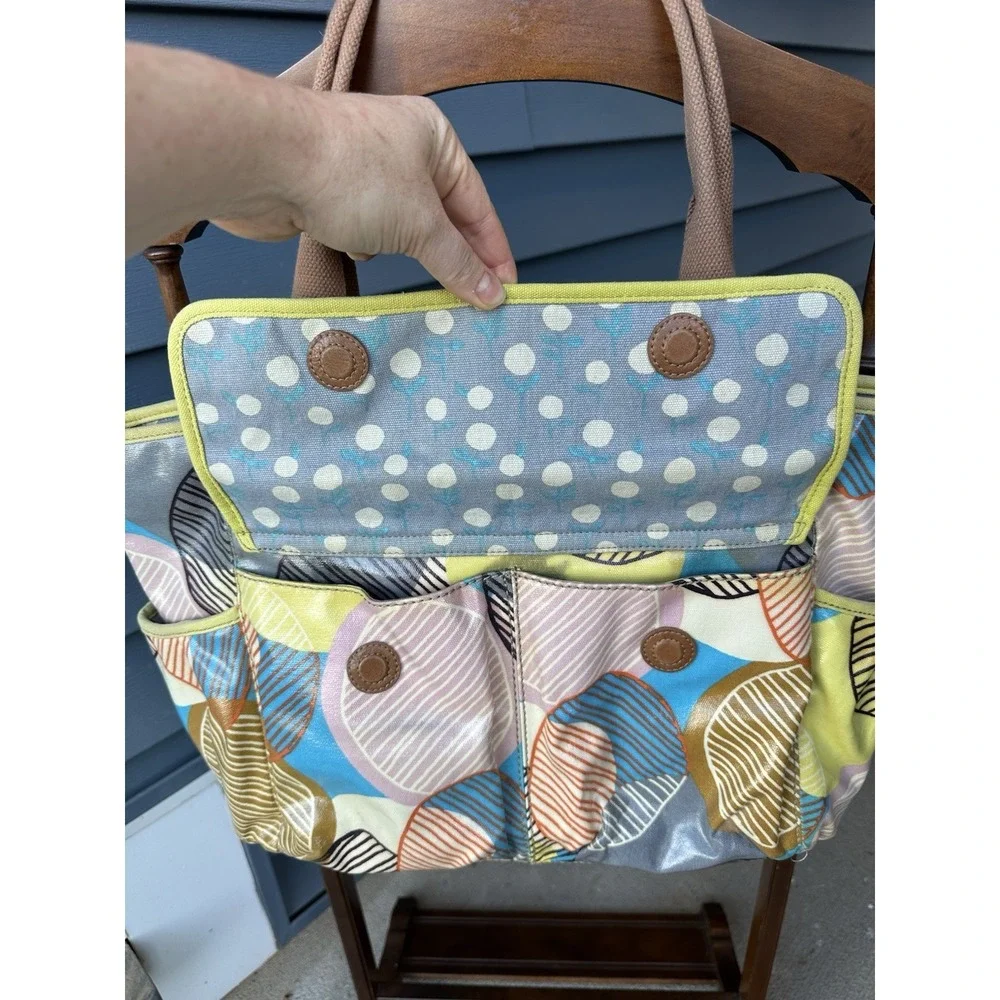 Fossil Key Per Multicolor Circle Print Coated Canvas Tote Bag Polka Dot Lining